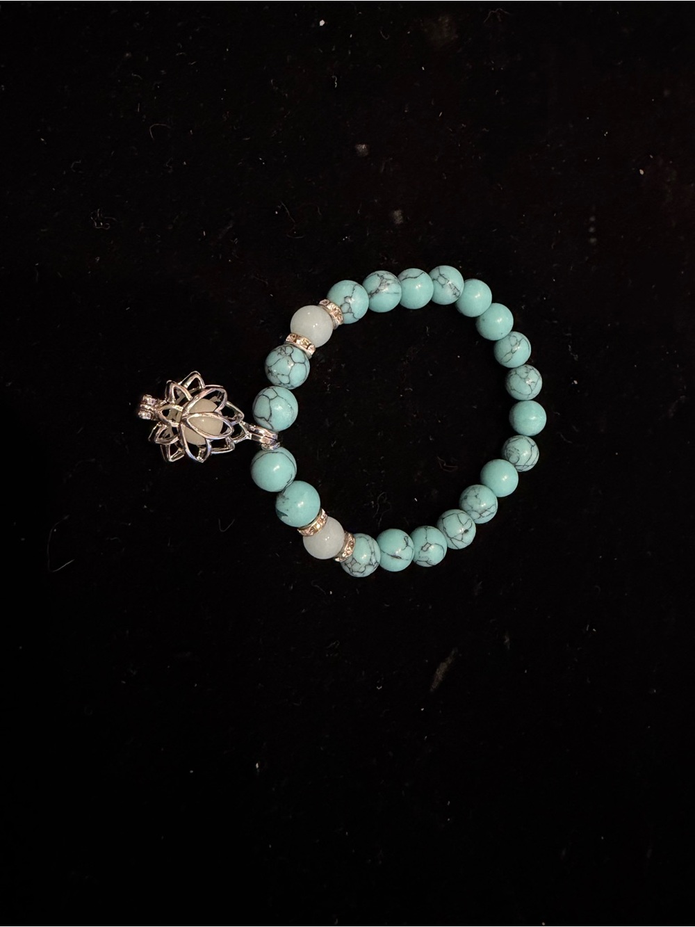 Turquoise Beaded Lotus Charm Bracelet - Women Jewelry sku12